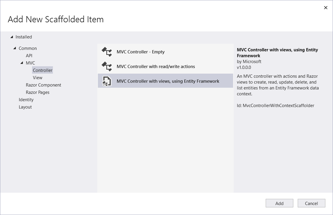 Scaffolding controller v ASP.NET Core MVC - Základy ASP.NET Core MVC - Základy ASP.NET Core MVC