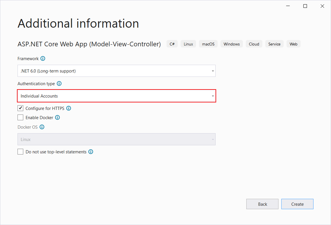 Výber overenia v ASP.NET Core MVC projektu vo Visual Studio - Základy ASP.NET Core MVC - Základy ASP.NET Core MVC