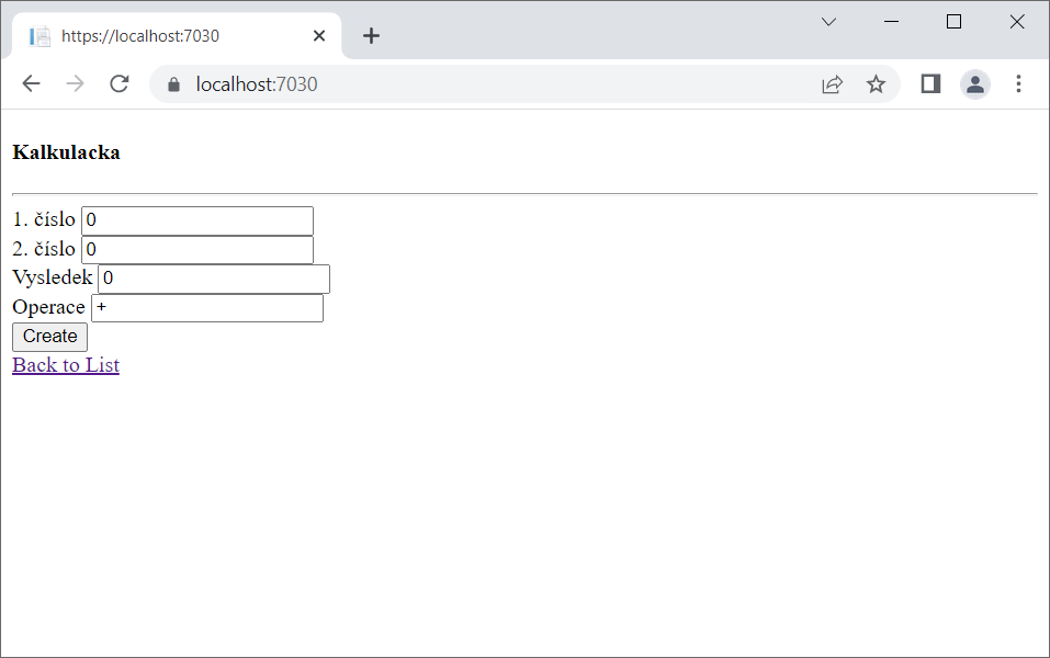 Vygenerovaná kalkulačka v ASP.NET Core MVC - Základy ASP.NET Core MVC - Základy ASP.NET Core MVC