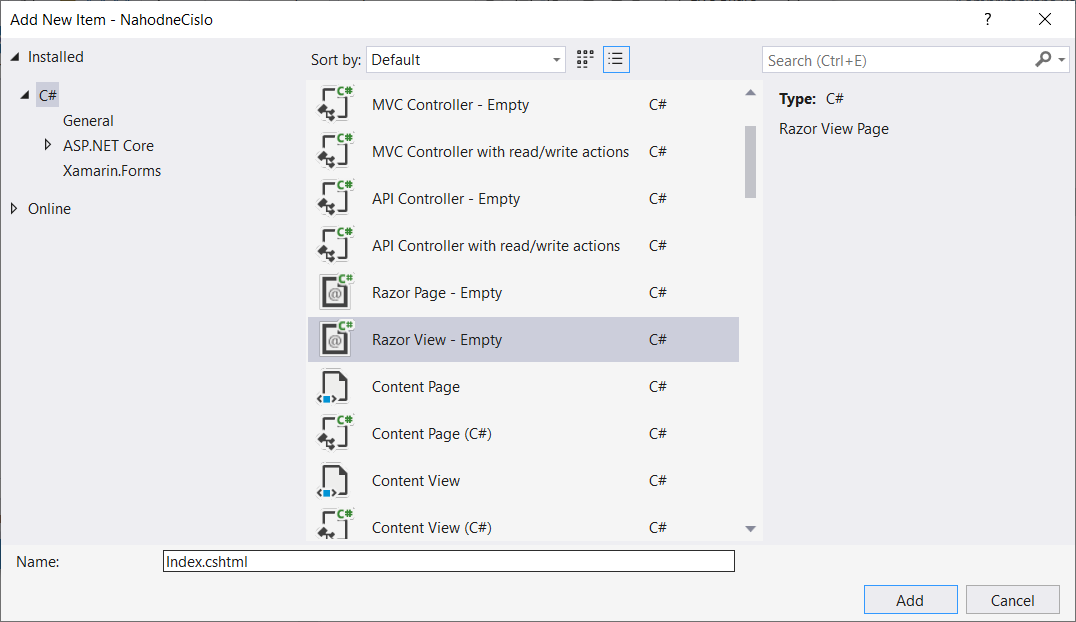 Pridanie pohľadu v ASP.NET Core MVC - Základy ASP.NET Core MVC - Základy ASP.NET Core MVC