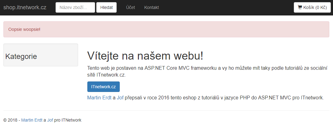 Náhľad správ v ASP.NET Core MVC e-shopu