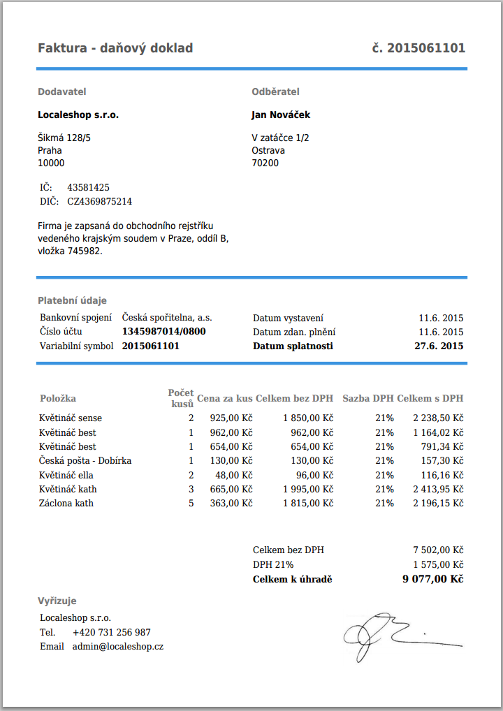 Faktúra PDF vygenerovaná v ASP.NET MVC