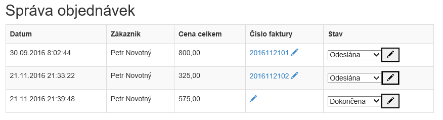 Správa objednávok v e-shope v ASP.NET MVC