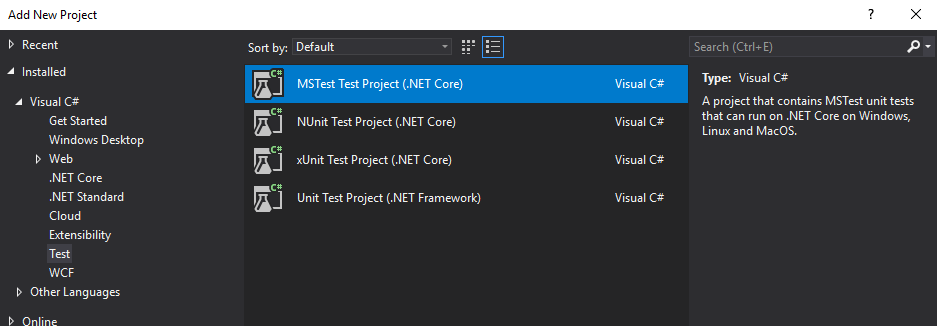 Pridanie nového test projektu pre Selenium do C# .NET aplikácie