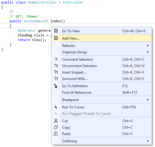 Pridanie pohľadu v ASP.NET MVC - Základy ASP.NET MVC