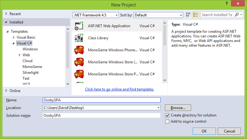 Projekt sa Single Page Application vo Visual Studio - ASP.NET MVC - Single Page Application