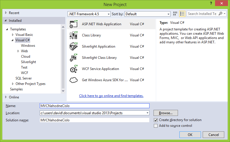 Nový ASP.NET projekt vo Visual Studio - Základy ASP.NET MVC