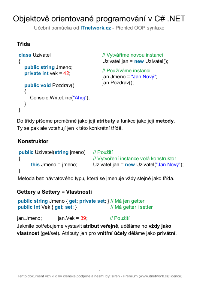 Ťahák objektovo orientovaného programovania v C# .NET - Objektovo orientované programovanie v C# .NET - Objektovo orientované programovanie v C# .NET