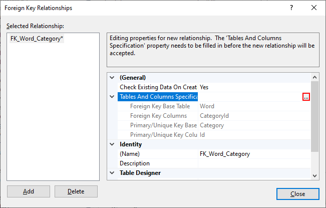 Relácia v SQL Management Studio - Databázy v C# - ADO.NET