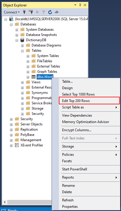 Vloženie dát do tabuľky v SQL Management Studio k MS-SQL databáze - Databázy v C# - ADO.NET