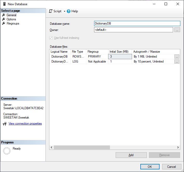 Vytvorenie novej databázy v MS SQL Management Studio - Databázy v C# - ADO.NET