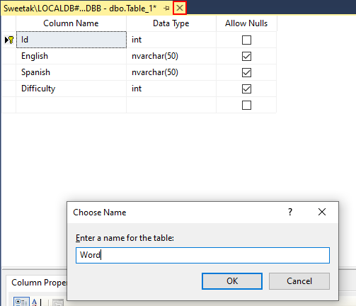 Vytvorenie novej tabuľky v MS SQL Management Studio - Databázy v C# - ADO.NET