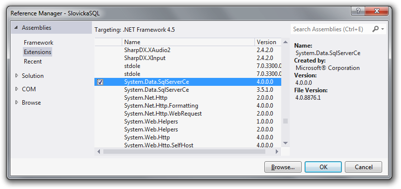 Referencie na SQL Server CE vo Visual Studio - Databázy v C# - ADO.NET - Databázy v C# - ADO.NET