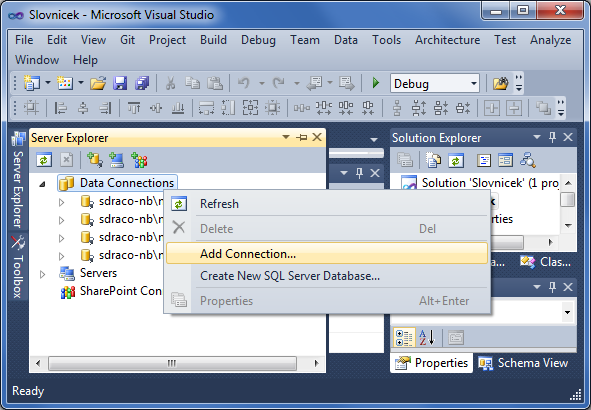 Server/Database Explorer vo Visual Studiu - Databázy v C# - ADO.NET - Databázy v C# - ADO.NET