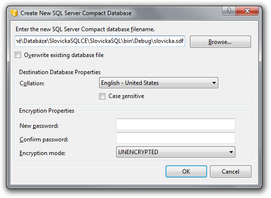 Nová SQL Server CE databázy vo Visual Studio - Databázy v C# - ADO.NET - Databázy v C# - ADO.NET