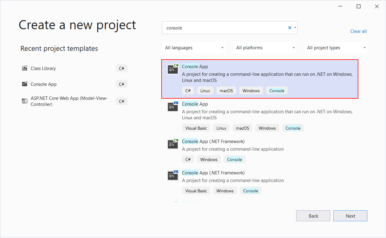 Visual Studio – Create a new project - Základná konštrukcia jazyka C# .NET