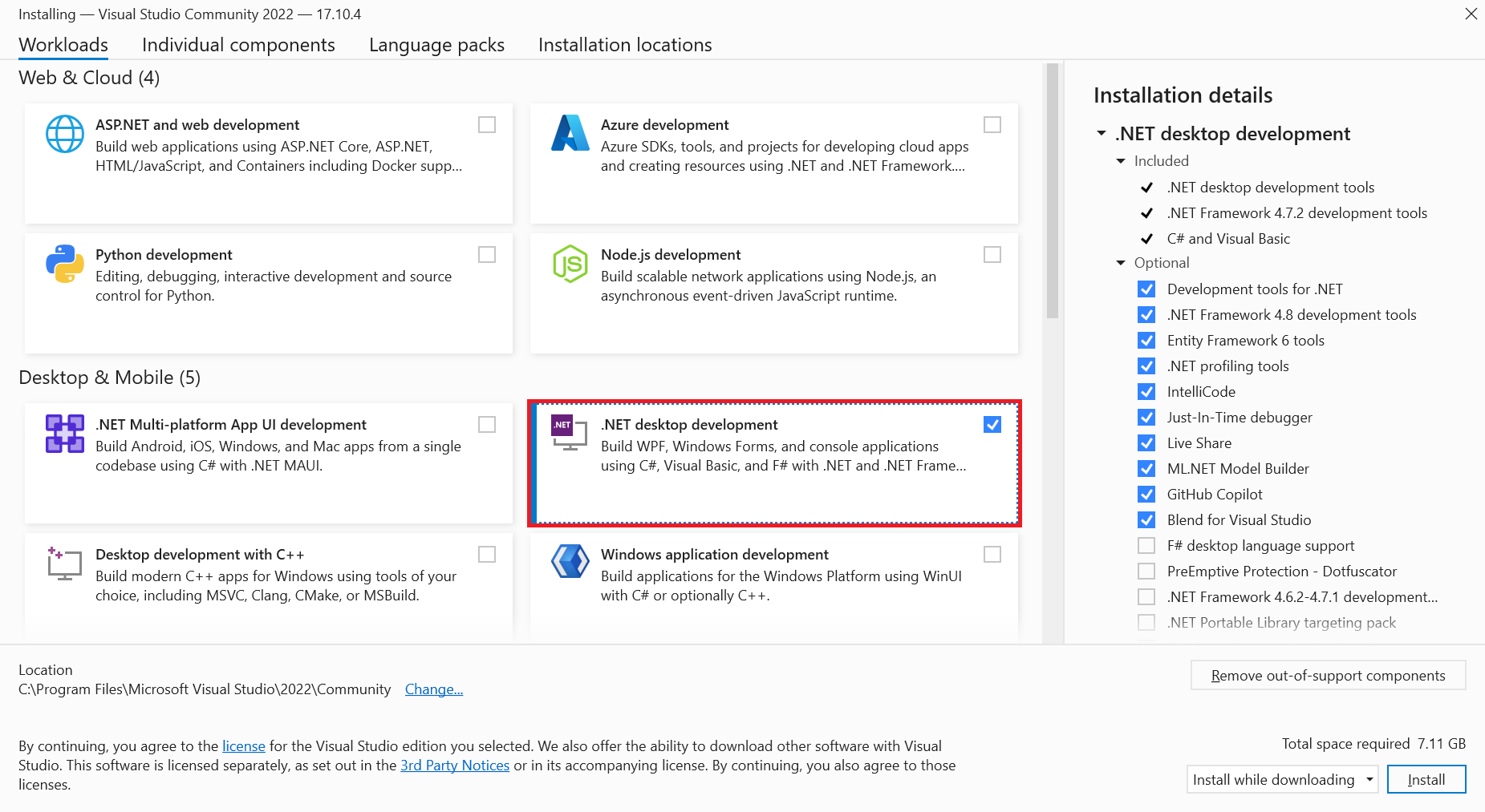 Inštalácia Visual Studio pre desktopový vývoj - Základná konštrukcia jazyka C# .NET