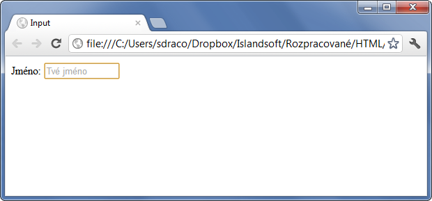 Ukážka formulárového poľa input typu text - Formuláre - Český HTML 5 manuál