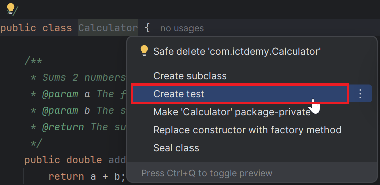 Create test - Testovanie v Jave