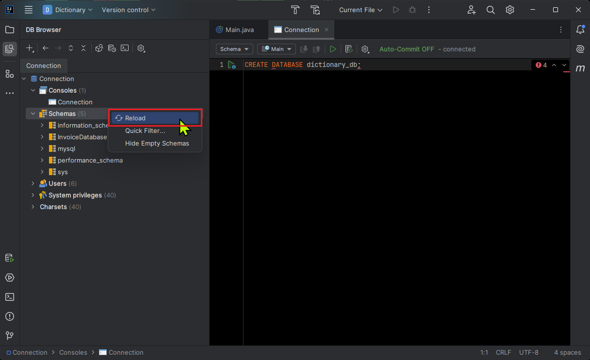 Aktualizácia zoznamu databáz v IntelliJ - Databázy v Jave - JDBC