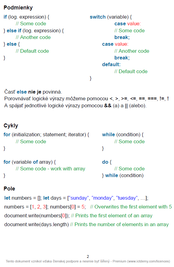 tahák - Základné konštrukcie jazyka JavaScript