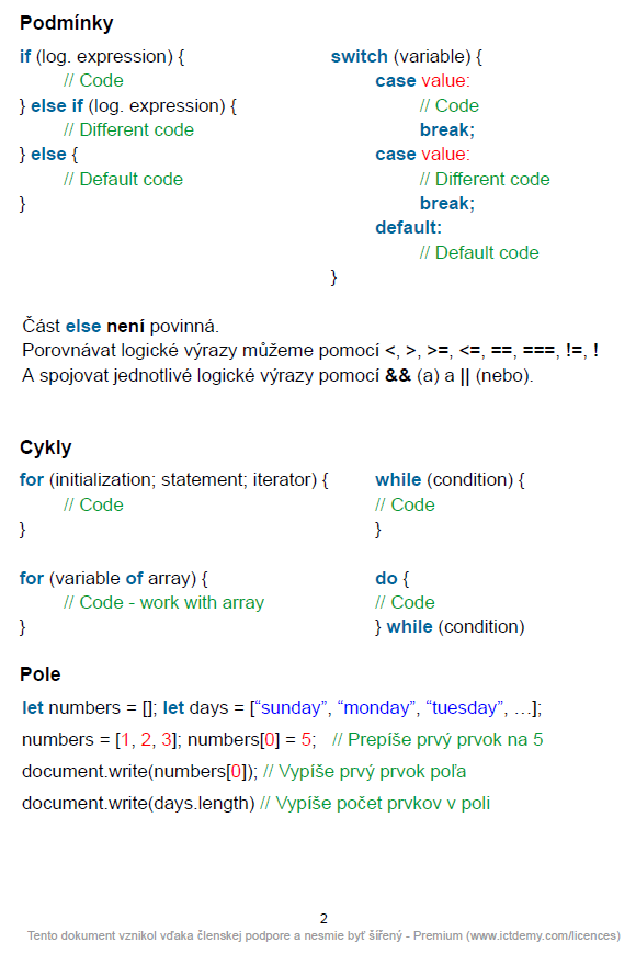 tahák - Základné konštrukcie jazyka JavaScript