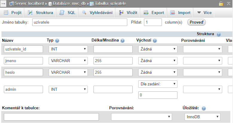 Vytvorenie tabuľky užívateľov v phpMyAdmin - Jednoduchý redakčný systém v PHP objektovo (MVC)