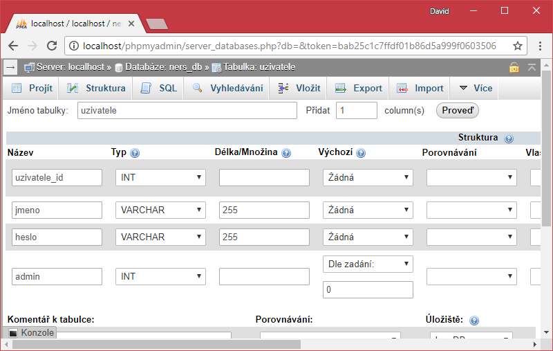 Vytvorenie tabuľky užívateľov v phpMyAdmin - Databázy v PHP pre začiatočníkov
