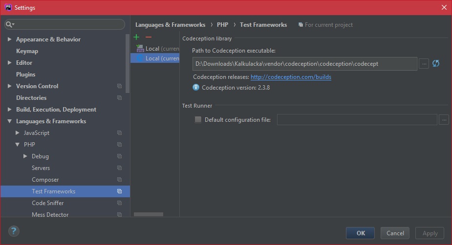 Nastavenie Codeception v PhpStorm - Testovanie v PHP