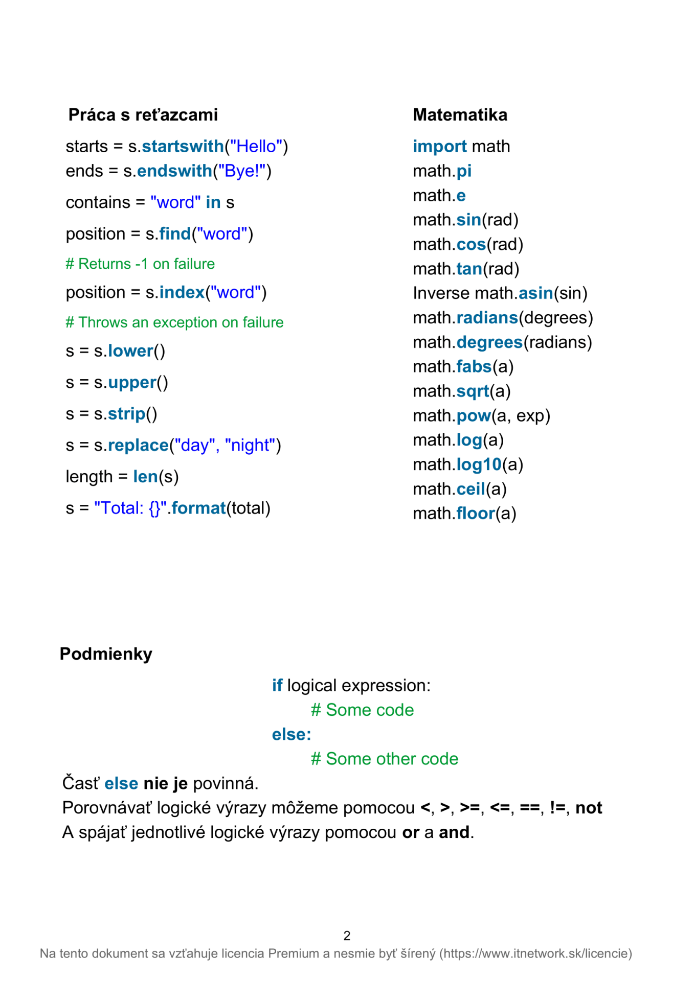 Ťahák základov programovania v Python - Základné konštrukcie jazyka Python