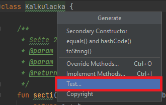 Pridanie JUnit testu v Kotline - Testovanie v Kotlin