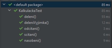 Výsledok unit testov v IntelliJ - Testovanie v Kotlin