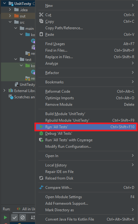 Spustenie unít testov v Kotline - Testovanie v Kotlin