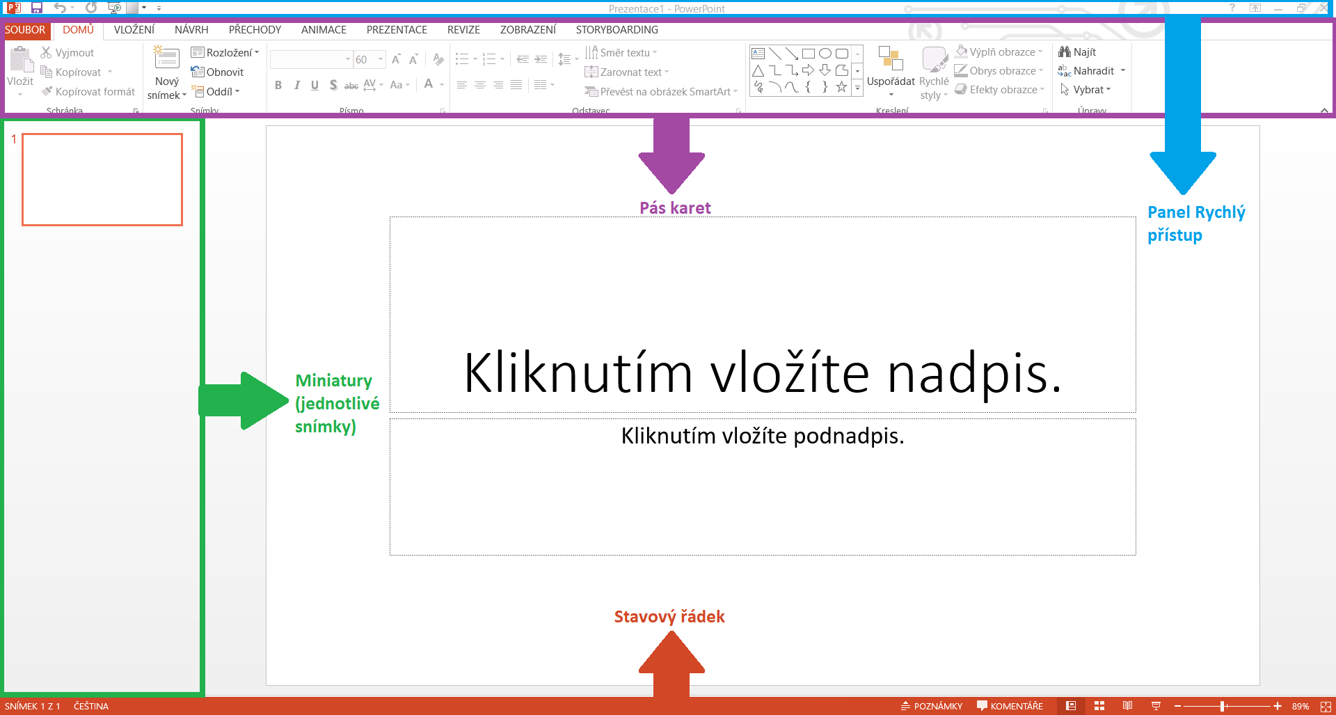 Základné prostredie Microsoft PowerPoint s prvou snímkou - Základy Microsoft PowerPoint