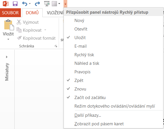 Panel Rýchly prístup v Microsoft PowerPoint - Základy Microsoft PowerPoint
