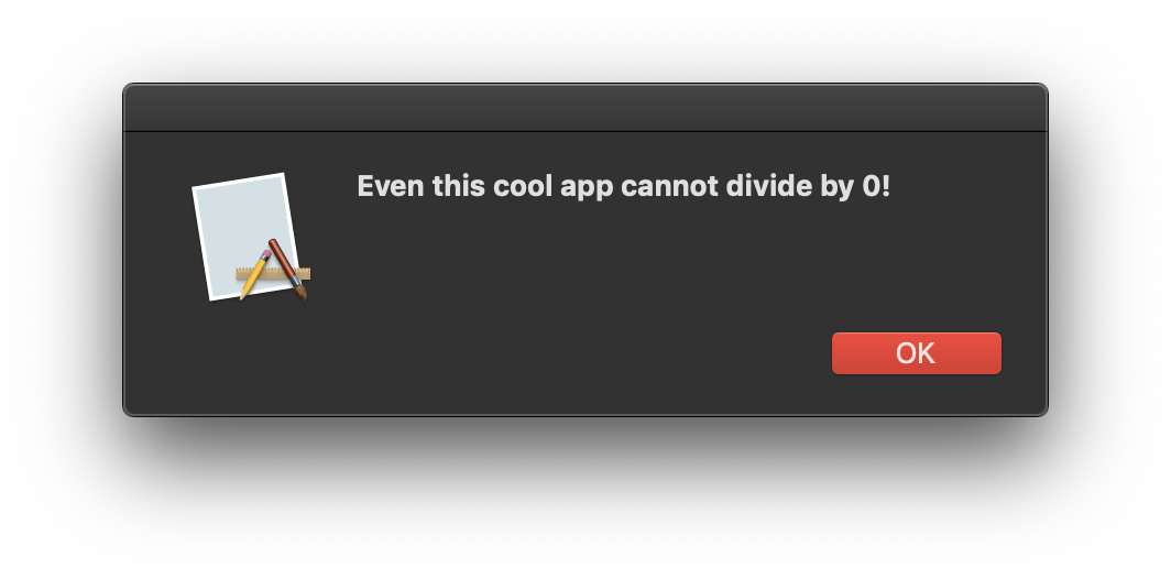 Swift dialóg pre delenie nulou v MacOS - Vyvíjame MacOS aplikácie vo Swift