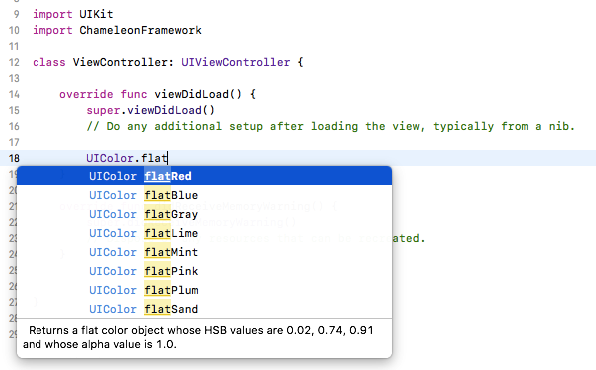 Flat farby Chameleon frameworku pre Swift - Vyvíjame iOS aplikácia vo Swift