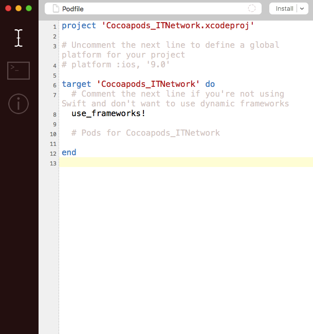 Podfile otvorený v Xcode - Vyvíjame iOS aplikácia vo Swift