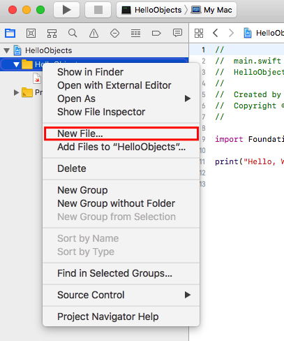 Pridanie nového súboru v Xcode - Objektovo orientované programovanie vo Swift