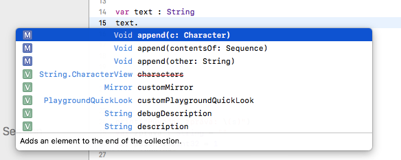 Pomoc metód na reťazci v Xcode - Základné konštrukcie jazyka Swift