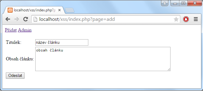 Formulár na pridanie článku - Bezpečnosť webových aplikácií v PHP