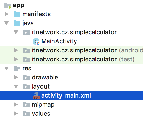 Zložka layout v Android Studio projekte - Tvorba mobilných aplikácií pre Android v Kotlin