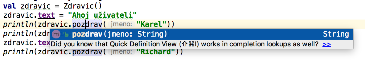 našepkávač IntelliJ - Objektovo orientované programovanie v Kotlin