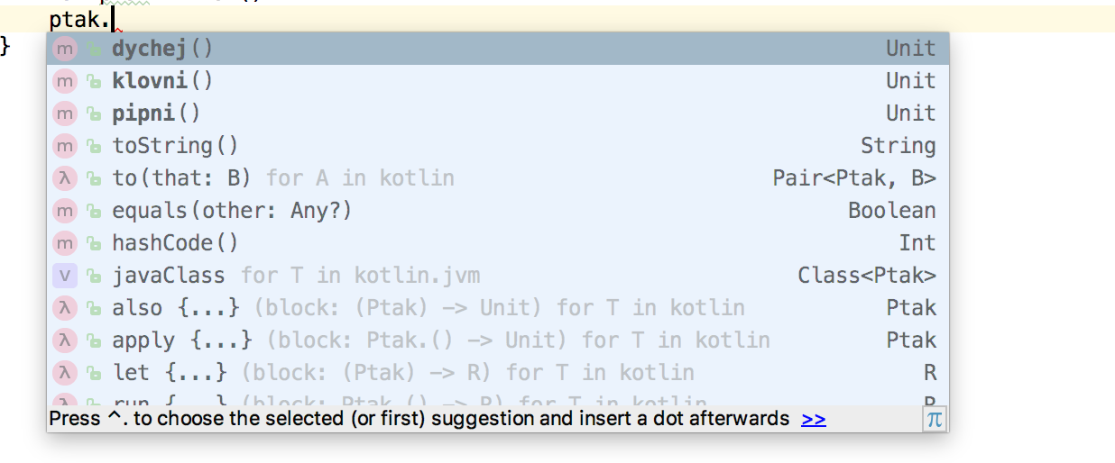 Metódy na triede Ptak - Objektovo orientované programovanie v Kotlin