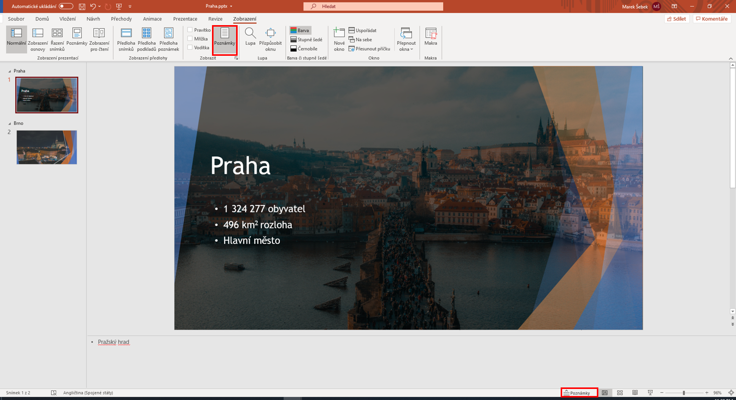 zobrazenie poznámok - Základy Microsoft PowerPoint