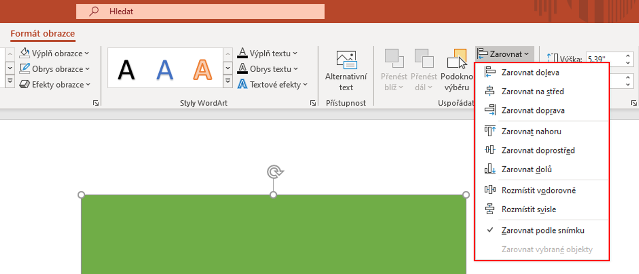 zarovnanie obrazce - Základy Microsoft PowerPoint