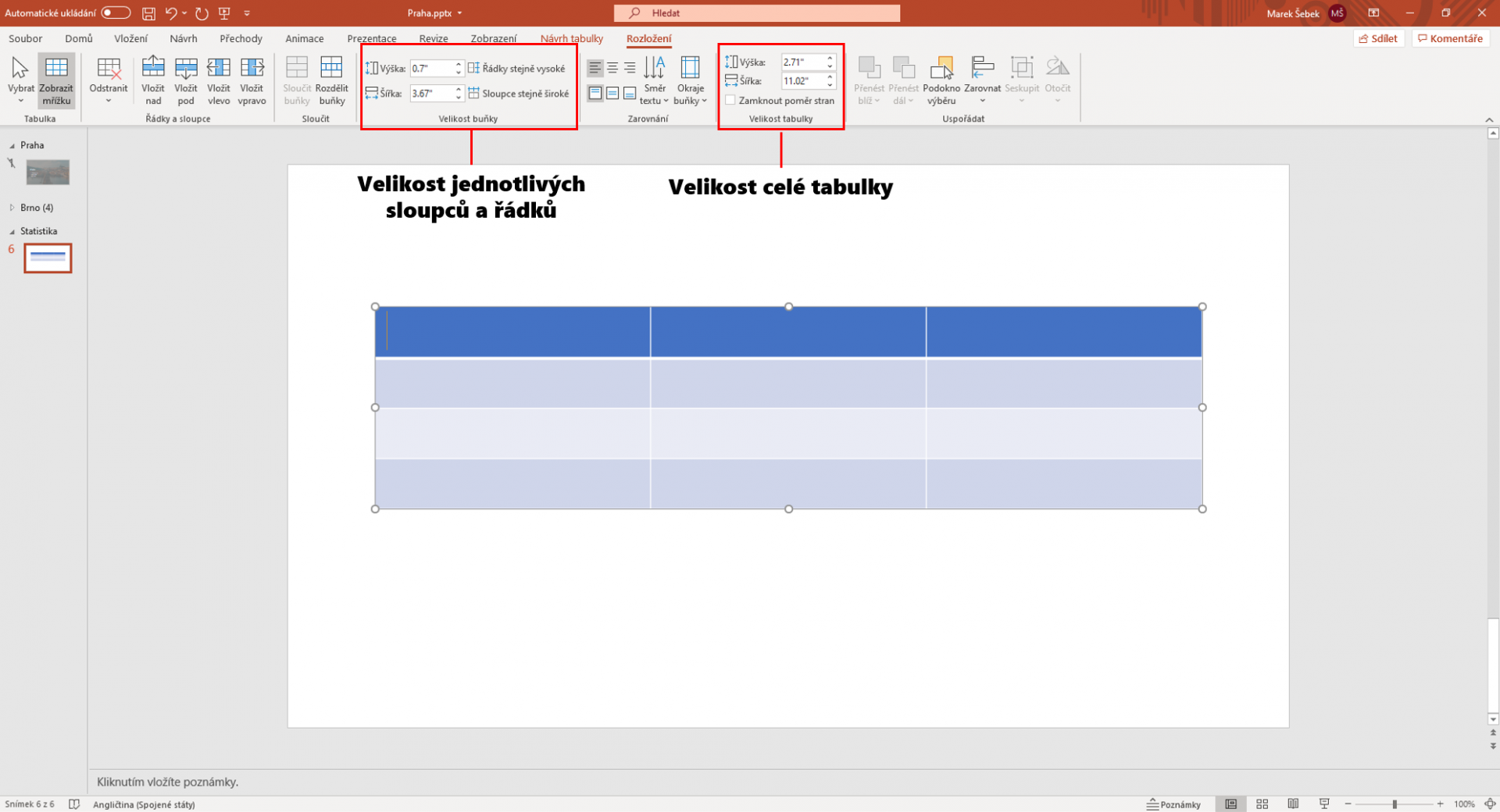 Zmena rozloženia tabuľky - Základy Microsoft PowerPoint