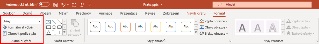 Skupina nástrojov Aktuálny výber - Základy Microsoft PowerPoint