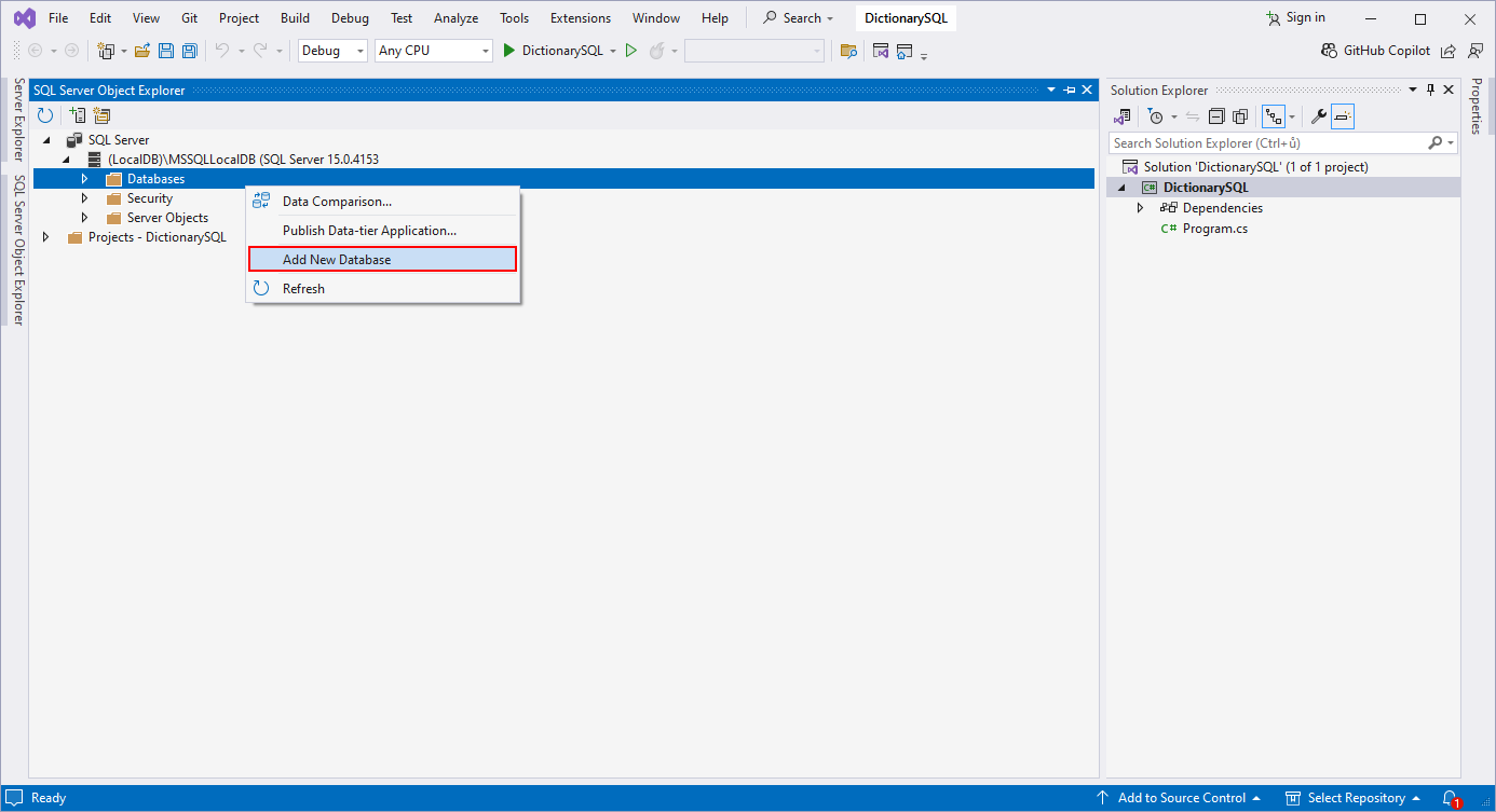 Pridanie LocalDB cez SQL Server Object Explorer - Databázy v C# - ADO.NET