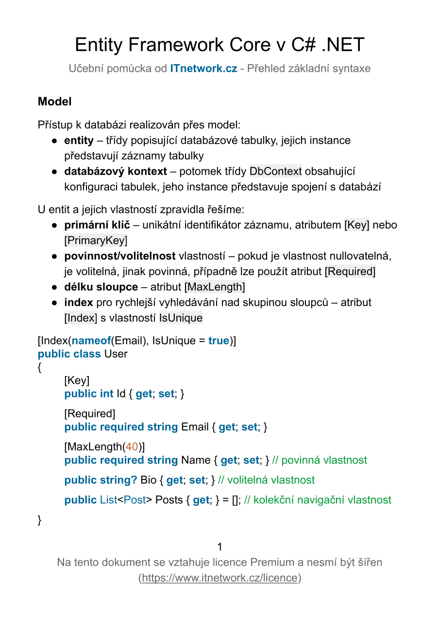 Prvá strana ťaháka - Entity Framework Core v C# .NET - Entity Framework Core v C# .NET